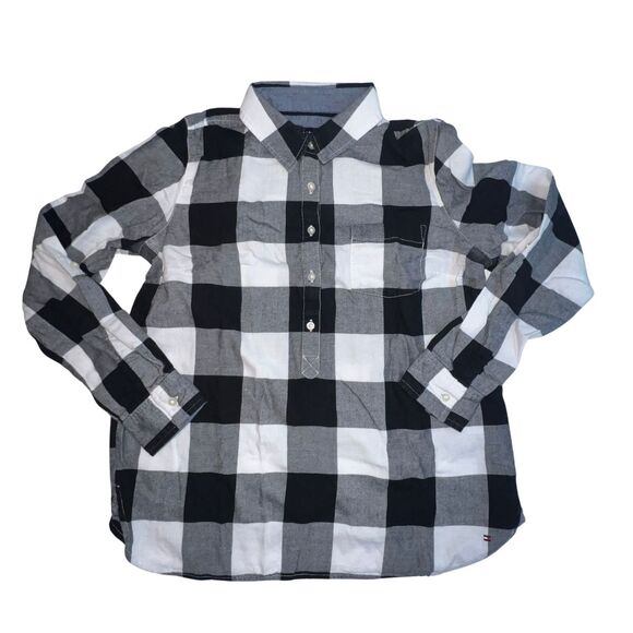 Tommy Hilfiger Shirt Women Medium Black Plaid Collard Classic Everday Henley Top - Picture 3 of 10